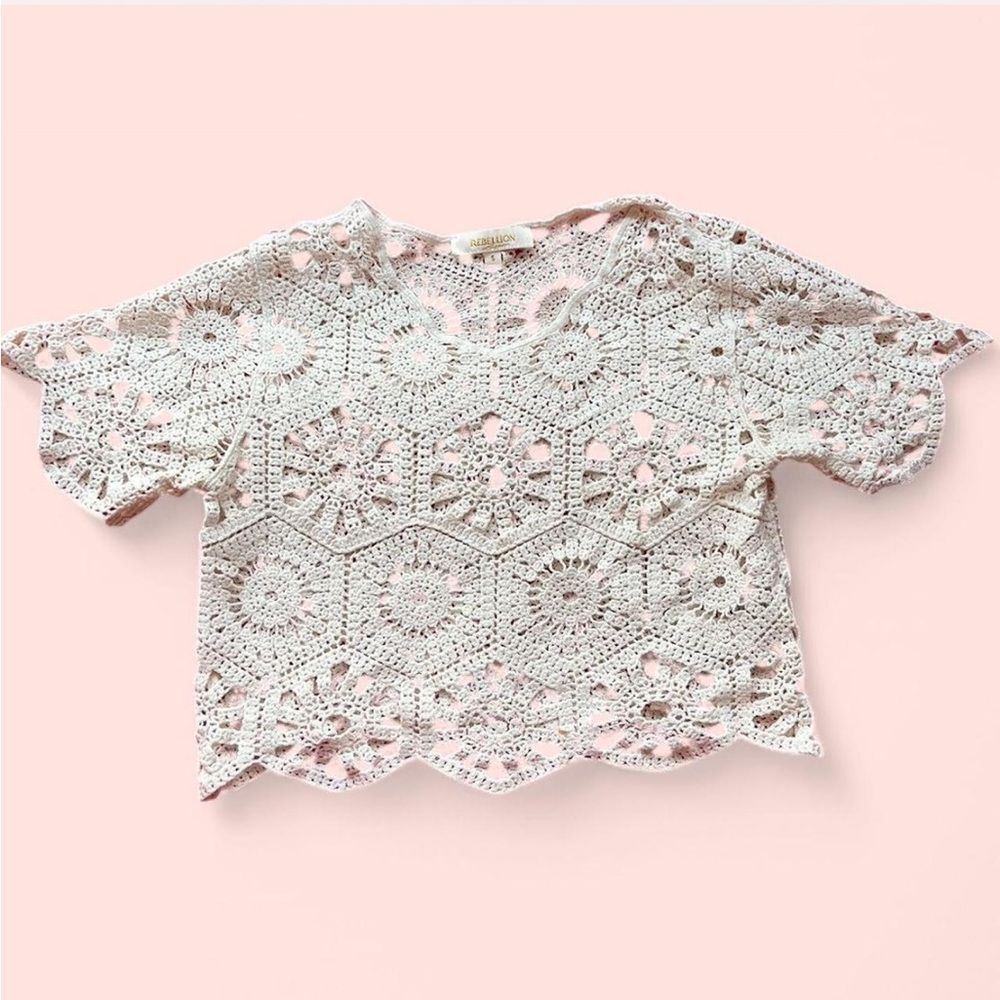 Rebellion Again Cream Crochet Crop Top Size S